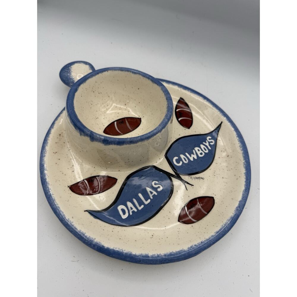 Dallas Cowboys Chip And Dip Dish Ceramic Football Appetizer Plate Vintage Signed